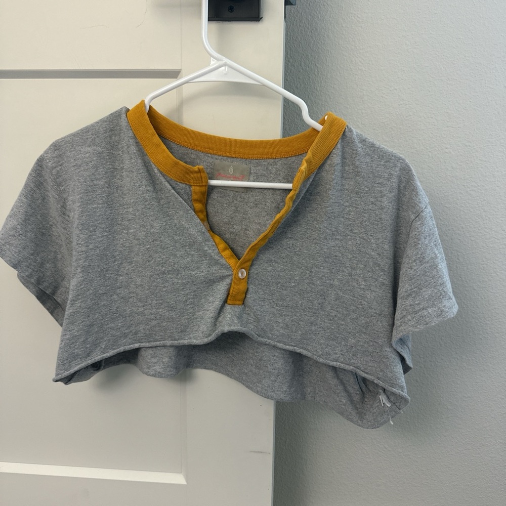 FP Movement by Free People Gray and Mustard Crop Top